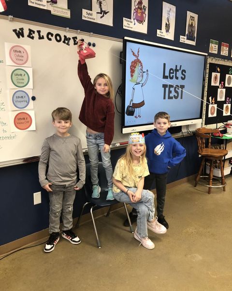  a group of 2nd graders test their flying machine